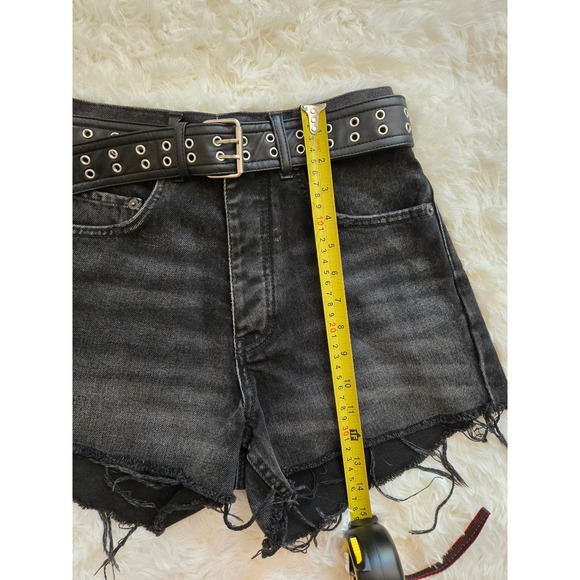 $225 The Kooples Black Wash Denim Shorts with Grommet Belt‎ Distressed - Picture 4 of 9